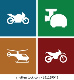 Chopper icons set. set of 4 chopper filled icons such as helicopter, meat grinder