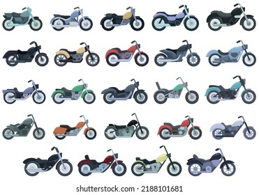Chopper icons set cartoon vector. Moto ride. Bike motorcycle
