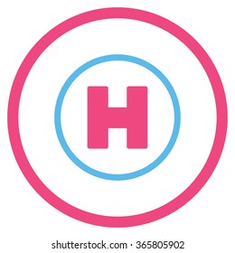 Chopper Landing vector icon. Style is bicolor flat circled symbol, pink and blue colors, rounded angles, white background.