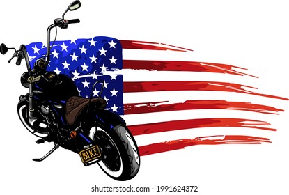 chopper motorcycle with american flag vector illustration