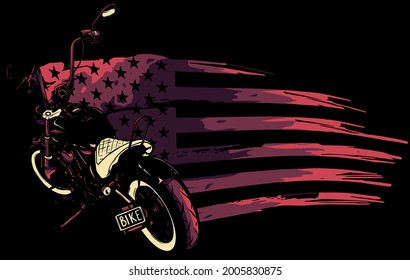 chopper motorcycle with american flag vector illustration