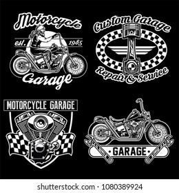 chopper motorcycle badge design set in black and white