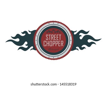chopper motorcycle blue fire label