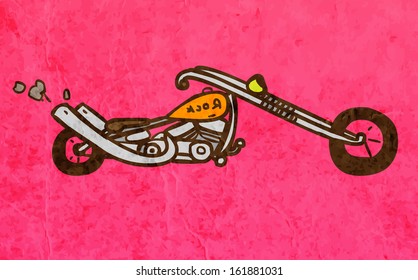 Chopper Motorcycle. Cute Hand Drawn Vector illustration, Vintage Paper Texture Background