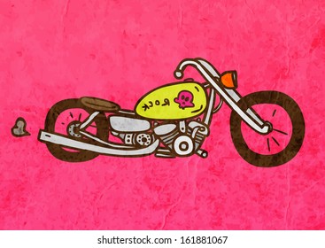 Motocicleta de helicóptero. Ilustración de vectores de tracción manual, fondo de textura de papel de vintage