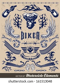 Chopper Motorcycle elements - vintage style