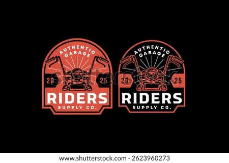 chopper motorcycle front top retro badge logo vector design set for garage, workshop, biker, racer, rider. handlebar, brake and lights motorbike vintage emblem label illustration logo collections