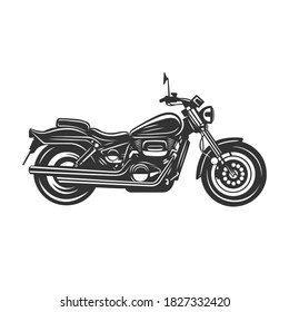 Chopper motorcycle front view isolated on white background. Black and white vector illustration.