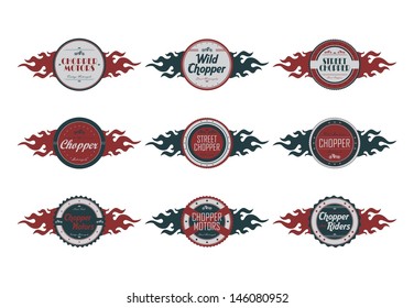 chopper motorcycle label fire set