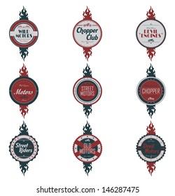 chopper motorcycle label flame set