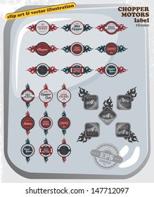 chopper motorcycle label flame theme set