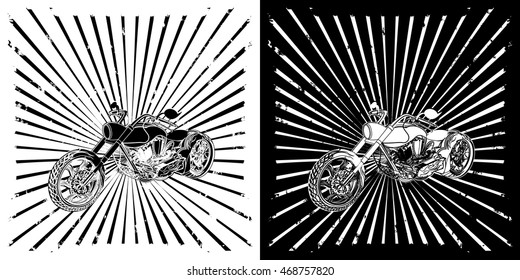 Chopper motorcycle on background with broken rays