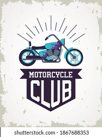 chopper motorcycle style with ribbon and frame club vector illustration design