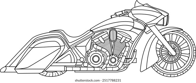 Chopper Motorcycle Vector Line Art Design Art Gothic Retro Vintage Handdraw Motorbike Motor Classic Black White Motorhead Ride Road Shirt Tshirt Component Design 