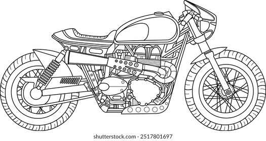 Chopper Motorcycle Vector Line Art Design Art Gothic Retro Vintage Handdraw Motorbike Motor Classic Black White Motorhead Ride Road Shirt Tshirt Component Design 