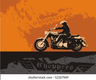 Chopper with rider. Vector grunge background illustration.