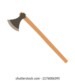 ilustración vectorial de diseño plano de hacha de corte. Mango de cera de madera y cuchilla metálica. Elemento para la carpintería o emblema o placa de leñador. Ilustración vectorial de dibujos animados de diseño plano.