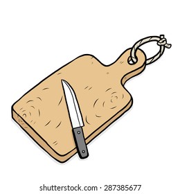 chopping block and knife / cartoon vector and illustration, hand drawn style, isolated on white background.