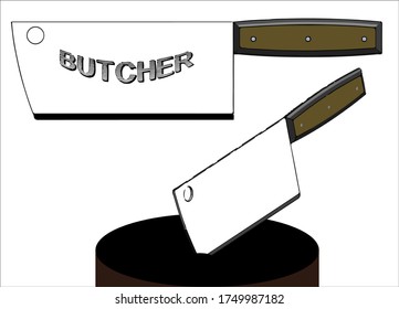 chopping block and knife set isolated on white background, rendering by 3D program.Vector photo