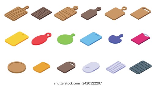 Chopping board icons set isometric vector. Wooden cutting. Wood plank