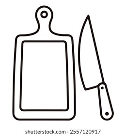 Chopping board and knife icon line vector