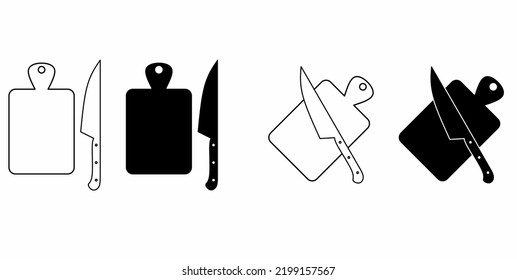 tablero de corte e icono de cuchillo aislado en fondo blanco.logotipo del vector de cuchillos de corte