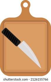 Chopping board with knife, illustration, vector on a white background.