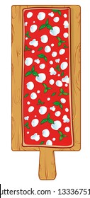 chopping board with Pizza margherita by the Meter in Beech Wood. vetcor illustration