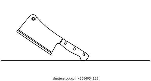 Chopping Knife Continuous Line Icon, Cleaver icon line continuous drawing vector. One line Cleaver vector background. kitchen knife icon. Continuous outline of a chef's knife, pro vector illustration.