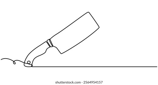 Chopping Knife Continuous Line Icon, Cleaver icon line continuous drawing vector. One line Cleaver vector background. kitchen knife icon. Continuous outline of a chef's knife, pro vector illustration.