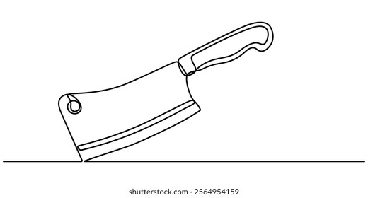 Chopping Knife Continuous Line Icon, Cleaver icon line continuous drawing vector. One line Cleaver vector background. kitchen knife icon. Continuous outline of a chef's knife, pro vector illustration.