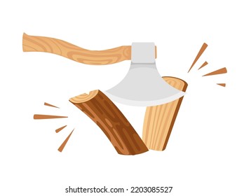 Chopping wooden log with axe vector illustration isolated on white background
