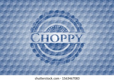 Choppy blue badge with geometric pattern. Vector Illustration. Detailed.