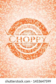 Choppy orange mosaic emblem. Vector Illustration. Detailed.