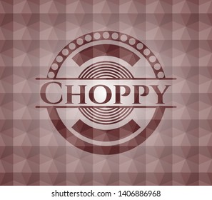 Choppy red emblem with geometric background. Seamless.