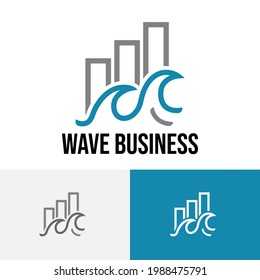 Choppy Wave Sea Investing Business Financial Bar Chart Logo