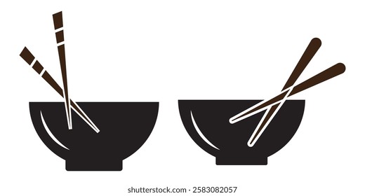 Chopstick and Bowl set. Vector illustration of Chopstick. Vector illustration of a food sticker. Variety of Chopsticks Design.