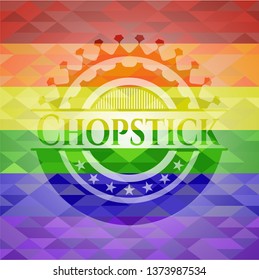 Chopstick emblem on mosaic background with the colors of the LGBT flag