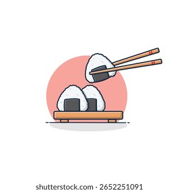 Ilustração Vetorial de Bola de Arroz de Retenção Chopstick. Design Japonês de Conceito Alimentar