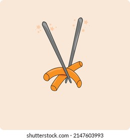 chopstick logo tteokbokki orange icon illustration grey stick icon