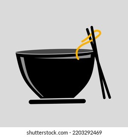 The Chopstick Noodle Bowl Icon Illustration Is Very Suitable For Symbols Of Cafes, Restaurants And Others.
