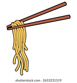 chopstick com macarrão cor plana vetor ilustração modelo design