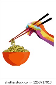 chopstick on popart as a background or logo in vector illustration