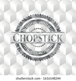 Chopstick realistic grey emblem with cube white background