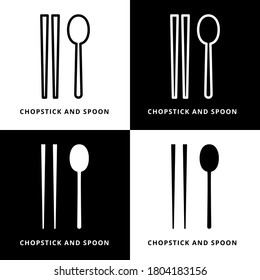 Chopstick and Spoon Symbol Logo Illustration. Kitchenware Vector Icon Line And Glyph Style