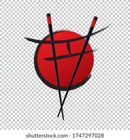 Chopstick Swoosh Bowl Oriental Japan Cuisine, Japanese Sushi Seafood logo design inspiration or Corporate design on checked transparent background. Vector illustration. Eps 10 vector file.