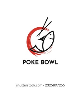 Chopstick Swoosh Fish Bowl Japan Cuisine, Japanese Poke Fish Sushi Seafood Logo Design Inspiration