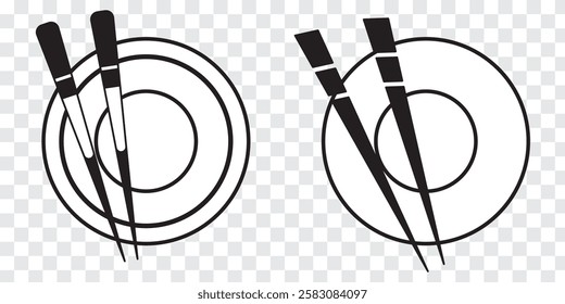 Chopstick vector icons set. Variety chopstick and Bowl Design. Vector illustration of plate, bowl. Vector illustration of a food sticker.