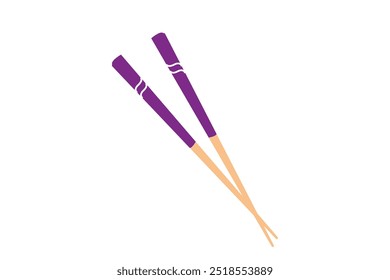 Palillos asiáticos cuberterías aisladas icon.Isolated palillos de bambú del Vector del color púrpura, utensilio japonés del restaurante para agarrar la comida. Palos de madera de bambú para el sushi.