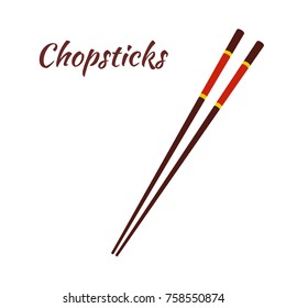 Chopsticks For Asian Food, Japanese Noodles. Made In Cartoon Flat Style. Vector Illustration